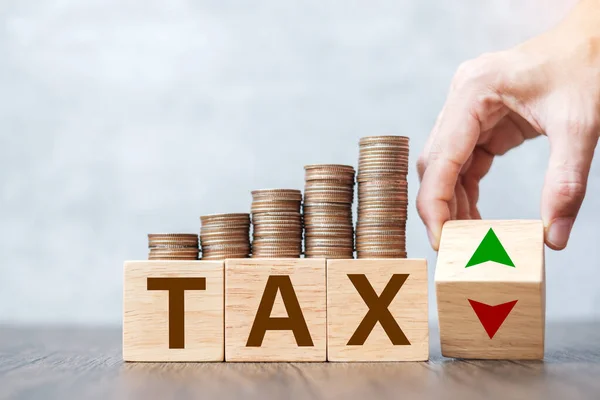 Tax Block Arrow Symbol Table Financial Tax Deduction Taxation Planning — Stock Photo, Image