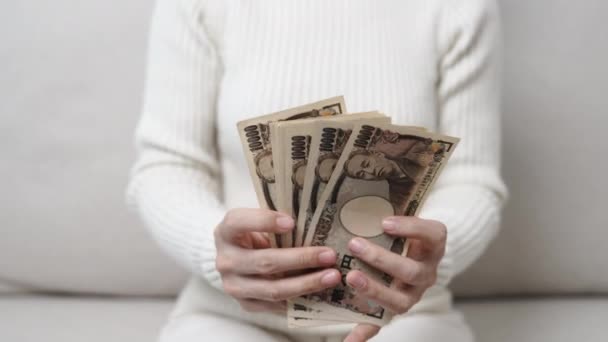 Hand Counting Japanese Yen Banknote Thousand Yen Money Japan Cash — Stok Video