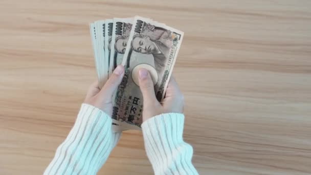 Hand Counting Japanese Yen Banknote Thousand Yen Money Japan Cash — 비디오
