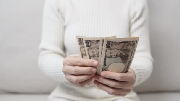Hand Counting Japanese Yen Banknote Thousand Yen Money Japan Cash — Video Stock