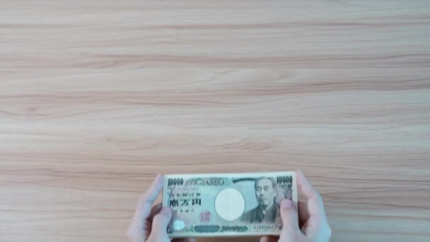 Hand Counting Japanese Yen Banknote Thousand Yen Money Japan Cash — Stockvideo