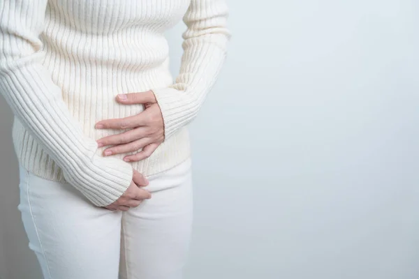 Woman Having Stomach Pain Ovarian Cervical Cancer Cervix Disorder Endometriosis — Stock Fotó