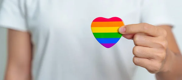 Lgbt Pride Month Concept Lgbtq Lgbtqia Rainbow Heart Shape Lesbian — стокове фото