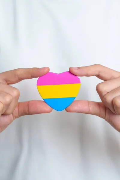 Pansexual Pride Day Концепция Месячника Гордости Лгбт Hand Holding Pink — стоковое фото