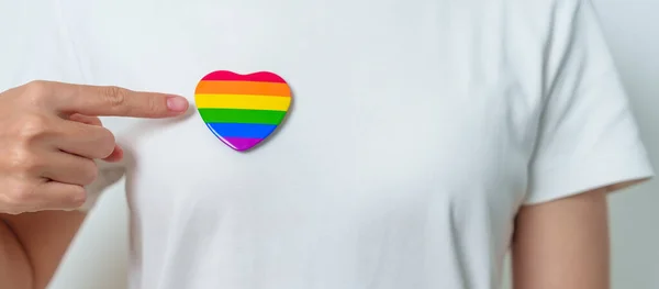 Lgbt Pride Month Concept Lgbtq Lgbtqia Rainbow Heart Shape Lesbian — стоковое фото
