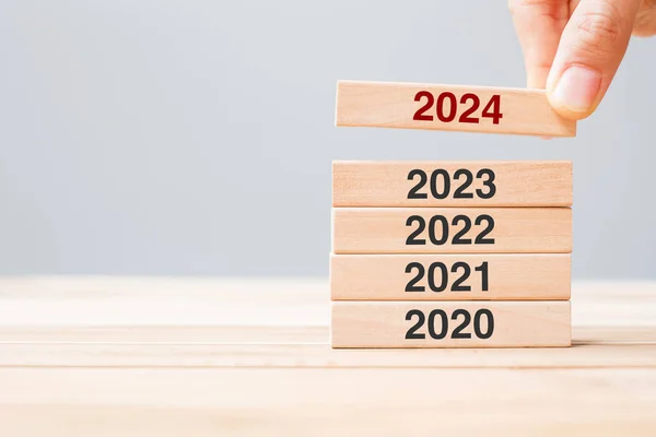 2024 Block 2023 2022 Wooden Building Table Background Business Planning —  Fotos de Stock