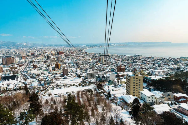 Hermoso Paisaje Paisaje Urbano Montaña Hakodate Con Nieve Temporada Invierno —  Fotos de Stock
