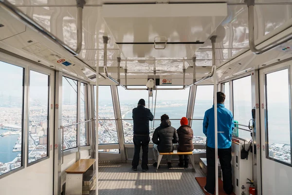 stock image Beautiful landscape and cityscape from Hakodate Mountain ropeway with Snow in winter season. landmark and popular for attractions in Hokkaido, Japan.Travel and Vacation concept