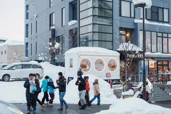 Kaffebutik Med Snö Vintertid Niseko Landmärke Och Populär För Sevärdheter — Stockfoto