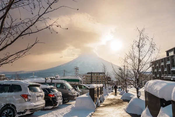 stock image Beautiful Yotei Mountain with Snow in winter season at Niseko. landmark and popular for Ski and Snowboarding tourists attractions in Hokkaido, Japan. Niseko, Japan, 6 February 2023