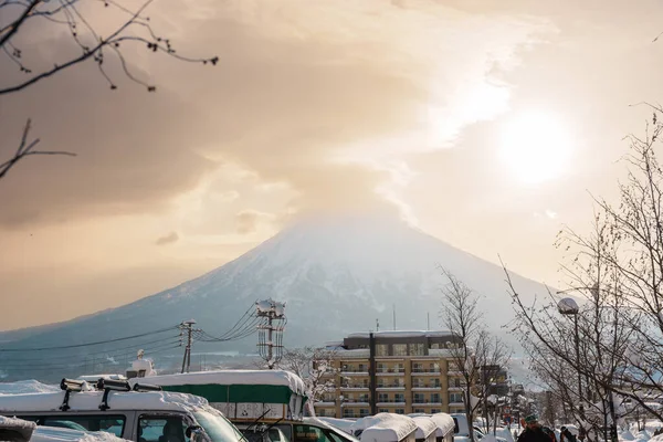 stock image Beautiful Yotei Mountain with Snow in winter season at Niseko. landmark and popular for Ski and Snowboarding tourists attractions in Hokkaido, Japan. Niseko, Japan, 6 February 2023