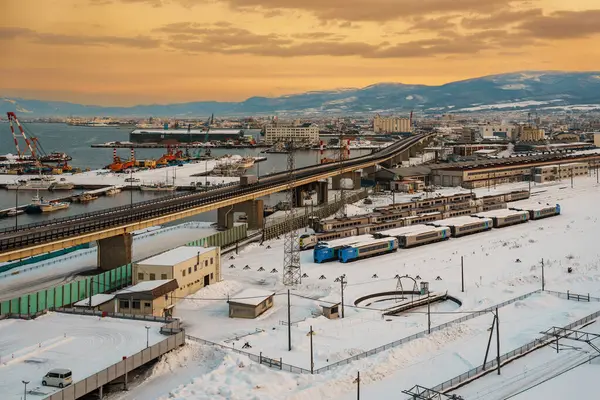 Hermoso Paisaje Paisaje Urbano Estación Tren Hakodate Con Nieve Temporada — Foto de Stock