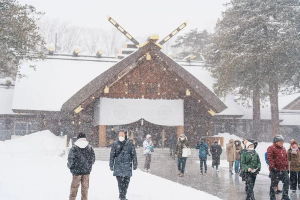 Santuário Hokkaido Jingu Com Neve Temporada Inverno Templo Xintoísmo Budismo — Fotografia de Stock