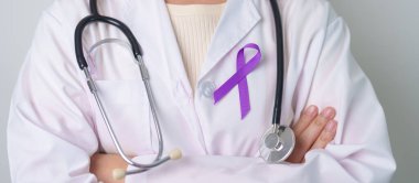 purple Ribbon for Violence, Pancreatic, Esophageal, Testicular cancer, Alzheimer, epilepsy, lupus, Sarcoidosis and Fibromyalgia. Awareness month and World cancer day concept