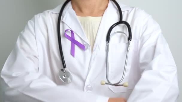 Purple Ribbon Violence Pancreatic Esophageal Testicular Cancer Alzheimer Epilepsy Lupus — Wideo stockowe