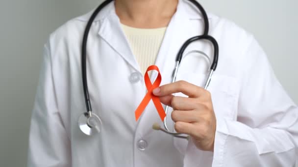 Nastro Arancione Leucemia Giorno Del Cancro Reni Mondo Sclerosi Multipla — Video Stock