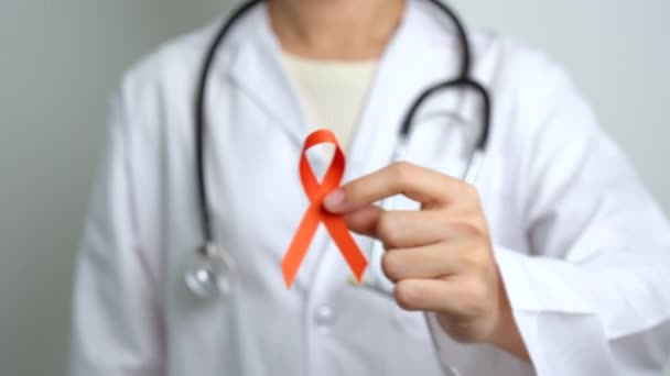 Orange Ribbon Leukemia Kidney Cancer Day World Multiple Sclerosis Crps — Stock Video
