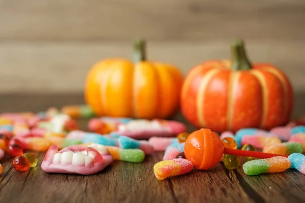Happy Halloween Day Ghost Candies Pumpkin Jack Lantern Decorative Selective — Stock Photo, Image