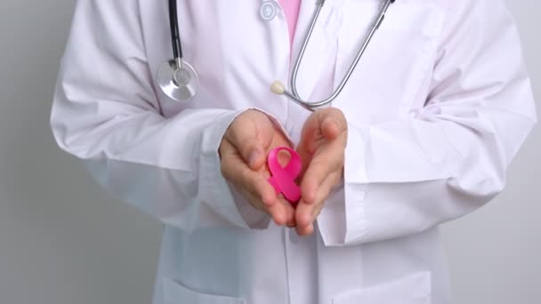 Рожевий Жовтень Місяць Обізнаності Про Рак Молочної Залози Лікар Рожевою — стокове відео