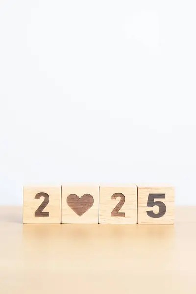 stock image Happy New Year 2025 with heart block for health care, love, organ donation, resolution, charity, happy family, wellbeing and insurance concepts