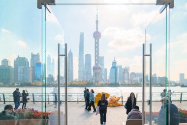 Skyscraper of Lujiazui in Pudong, view from manner coffee north bund shop. landmark and popular for tourism attractions. 8 December 2024, Shanghai, China clipart