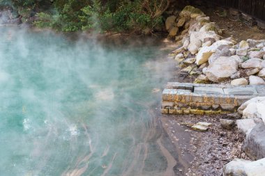 Taipei City, Tayvan 'daki Beitou Sıcak Bahar Vadisi. Popüler dönüm noktası ve eğlence. Asya Seyahat ve Tatil Konsepti 