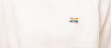 Mutlu gurur ayı ve LGBTQ ya da LGBTQIA Lezbiyen, Gay, Biseksüel, Transseksüel, Eşcinsel, Non İkili, Evlilik Eşitliği Yasası, Panseksüel ve Demiseksüel için Broş broşlu LGBTQIA