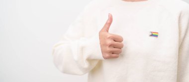 Mutlu gurur ayı ve LGBTQ ya da LGBTQIA Lezbiyen, Gay, Biseksüel, Transseksüel, Eşcinsel, Non İkili, Evlilik Eşitliği Yasası, Panseksüel ve Demiseksüel için Broş broşlu LGBTQIA