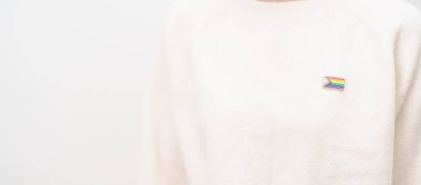 Mutlu gurur ayı ve LGBTQ ya da LGBTQIA Lezbiyen, Gay, Biseksüel, Transseksüel, Eşcinsel, Non İkili, Evlilik Eşitliği Yasası, Panseksüel ve Demiseksüel için Broş broşlu LGBTQIA