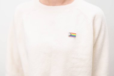 Mutlu gurur ayı ve LGBTQ ya da LGBTQIA Lezbiyen, Gay, Biseksüel, Transseksüel, Eşcinsel, Non İkili, Evlilik Eşitliği Yasası, Panseksüel ve Demiseksüel için Broş broşlu LGBTQIA