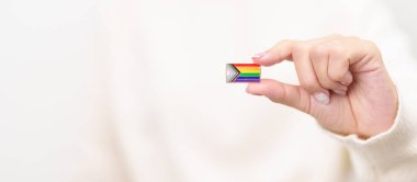 Mutlu gurur ayı ve LGBTQ ya da LGBTQIA Lezbiyen, Gay, Biseksüel, Transseksüel, Eşcinsel, Non İkili, Evlilik Eşitliği Yasası, Panseksüel ve Demiseksüel için Broş broşlu LGBTQIA