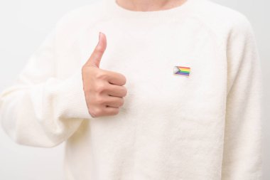Mutlu gurur ayı ve LGBTQ ya da LGBTQIA Lezbiyen, Gay, Biseksüel, Transseksüel, Eşcinsel, Non İkili, Evlilik Eşitliği Yasası, Panseksüel ve Demiseksüel için Broş broşlu LGBTQIA