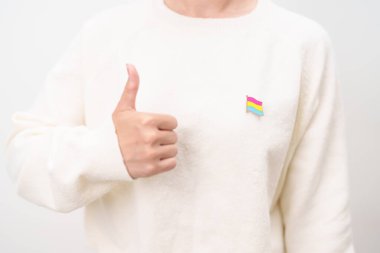 Panseksüel Görüş Günü ve Panromantik Mayıs Farkındalık Günü ve LGBT gurur ayı konsepti. Lezbiyen, Gey, Biseksüel, Transseksüel ve Evlilik Eşitliği için pembe, sarı ve mavi kalp şeklinde el ele tutuşuyoruz. 