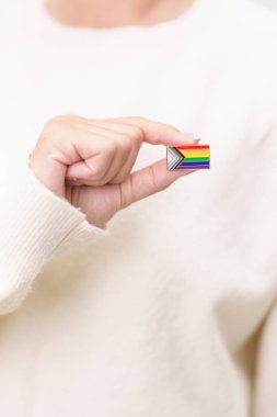 Mutlu gurur ayı ve LGBTQ ya da LGBTQIA Lezbiyen, Gay, Biseksüel, Transseksüel, Eşcinsel, Non İkili, Evlilik Eşitliği Yasası, Panseksüel ve Demiseksüel için Broş broşlu LGBTQIA
