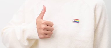Mutlu gurur ayı ve LGBTQ ya da LGBTQIA Lezbiyen, Gay, Biseksüel, Transseksüel, Eşcinsel, Non İkili, Evlilik Eşitliği Yasası, Panseksüel ve Demiseksüel için Broş broşlu LGBTQIA