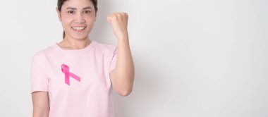 Pembe Ekim Göğüs Kanseri Farkındalığı Ayı, insanların yaşam ve hastalıklarını desteklemek için pembe kurdeleli kadın. Ulusal Kanserden kurtulanlar Ayı, Kadın Sağlığı Günü ve Şubat Dünya Kanser Günü