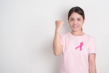 Pembe Ekim Göğüs Kanseri Farkındalığı Ayı, insanların yaşam ve hastalıklarını desteklemek için pembe kurdeleli kadın. Ulusal Kanserden kurtulanlar Ayı, Kadın Sağlığı Günü ve Şubat Dünya Kanser Günü