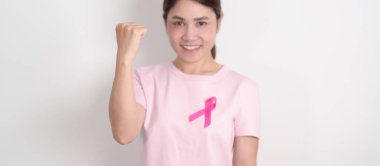 Pembe Ekim Göğüs Kanseri Farkındalığı Ayı, insanların yaşam ve hastalıklarını desteklemek için pembe kurdeleli kadın. Ulusal Kanserden kurtulanlar Ayı, Kadın Sağlığı Günü ve Şubat Dünya Kanser Günü