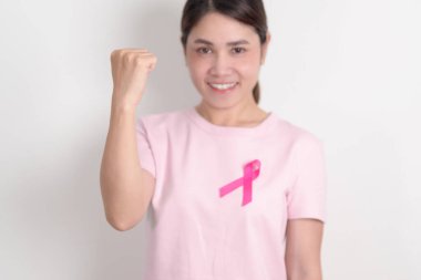 Pembe Ekim Göğüs Kanseri Farkındalığı Ayı, insanların yaşam ve hastalıklarını desteklemek için pembe kurdeleli kadın. Ulusal Kanserden kurtulanlar Ayı, Kadın Sağlığı Günü ve Şubat Dünya Kanser Günü