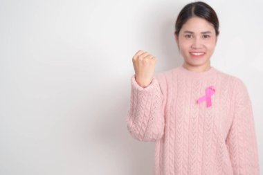 Pembe Ekim Göğüs Kanseri Farkındalığı Ayı, insanların yaşam ve hastalıklarını desteklemek için pembe kurdeleli kadın. Ulusal Kanserden kurtulanlar Ayı, Kadın Sağlığı Günü ve Şubat Dünya Kanser Günü