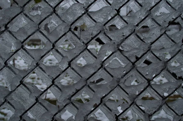 Textura Fundo Uma Malha Metal Congelado Perto — Fotografia de Stock