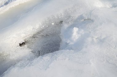 Unique Pattern of the Frozen River Running Through a Park