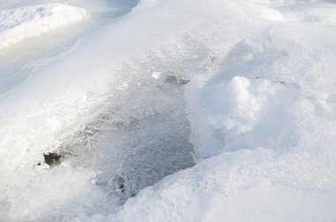 Unique Pattern of the Frozen River Running Through a Park