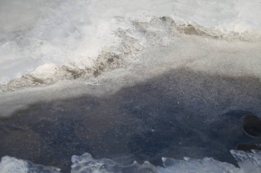 Unique Pattern of the Frozen River Running Through a Park
