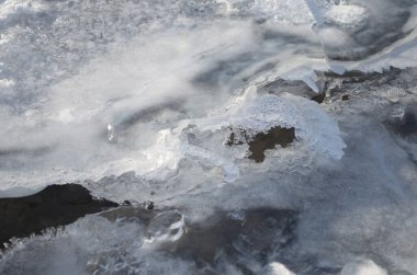 Unique Pattern of the Frozen River Running Through a Park