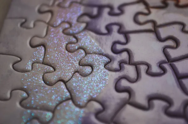 stock image Selective focus of pieces puzzle jigsaw, puzzle background.