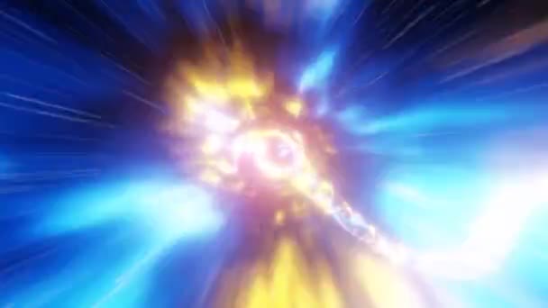 色彩斑斓的抽象超空间隧道穿过时空漩涡 用超新星光在网络空间中传送速度跳跃 无缝线环Sci Fi星际空间穿越虫孔 — 图库视频影像