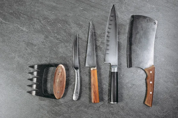 Set Professional Kitchen Knives Consisting Five Bladed Knife Small Rounded — Stock Photo, Image