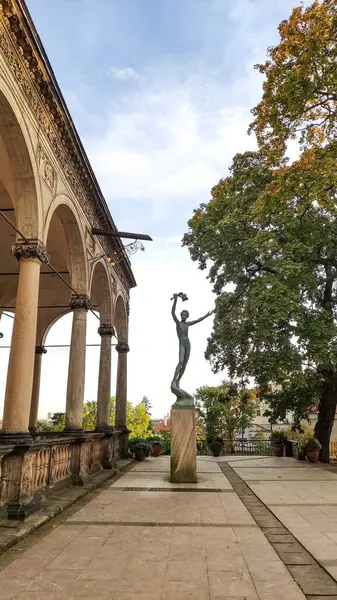 stock image Prague, Czech republic - October 21, 2023: Sunset bathes the arched gallery in light of Belvedere or Royal or Queen Annes Summer Palace. High quality photo