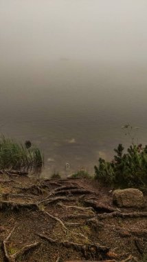 Slovakya 'nın yüksek Tatra dağlarında Strbske Pleso' nun dingin suları üzerinde akan sis mistik bir atmosfer yaratıyor.